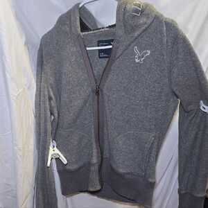 American Eagle Outfitters Gray Zip-Up Jacket with Standing Collar